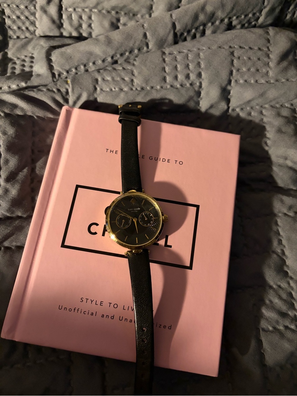 kate spade Black Leather Strap Gold-Tone Case Watch